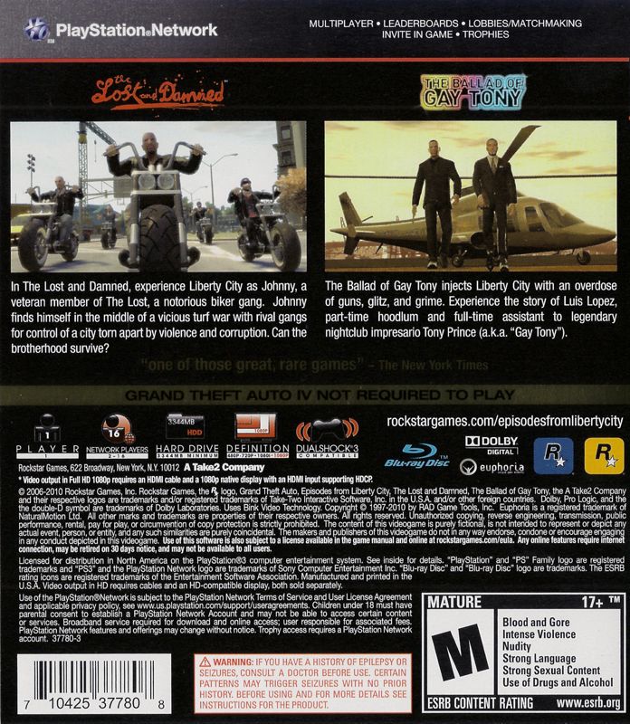 Grand Theft Auto IV and Episodes from Liberty City: The Complete Edition - Playstation 3
