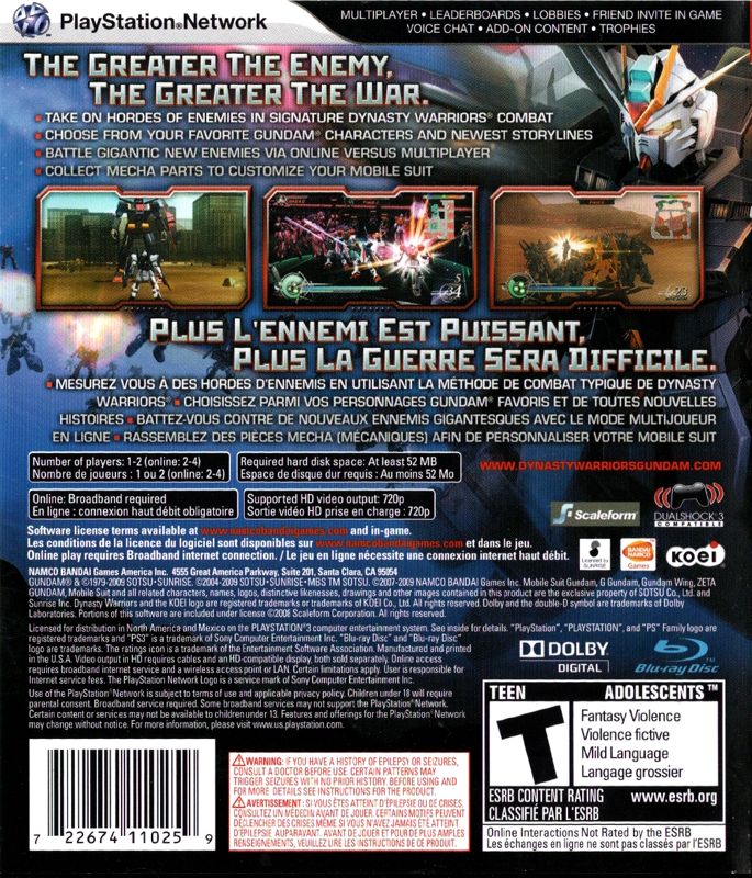 Gundam Dynasty Warriors 2 - PlayStation 3