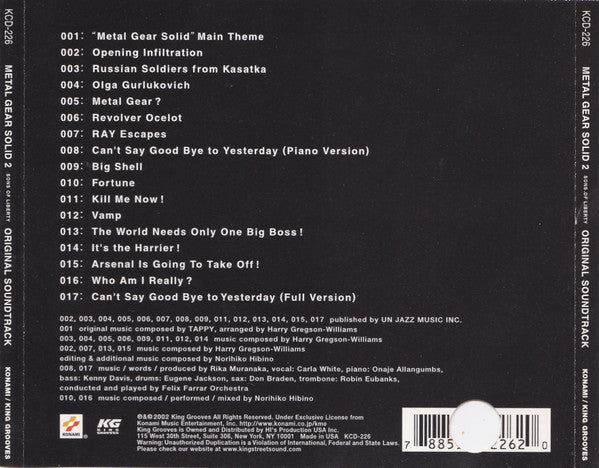 Metal Gear Solid 2: Sons of Liberty (Original Soundtrack) CD