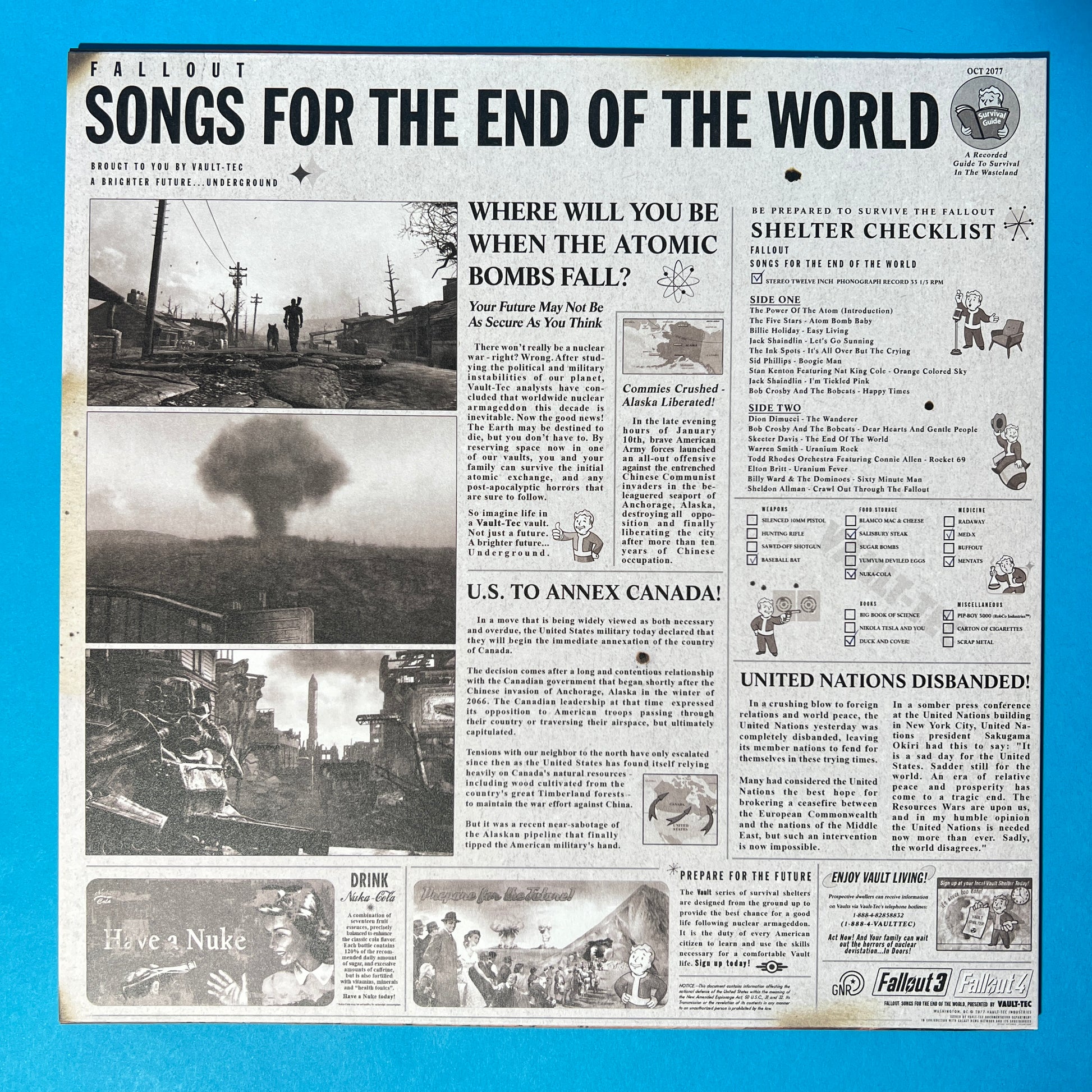 Mrs.Fallout👩‍🔧 on X: “Songs for the End of the World” unofficial fan  made LP w songs from Fallout games. Beginning starts w a recording of a  bomb going off. This is the