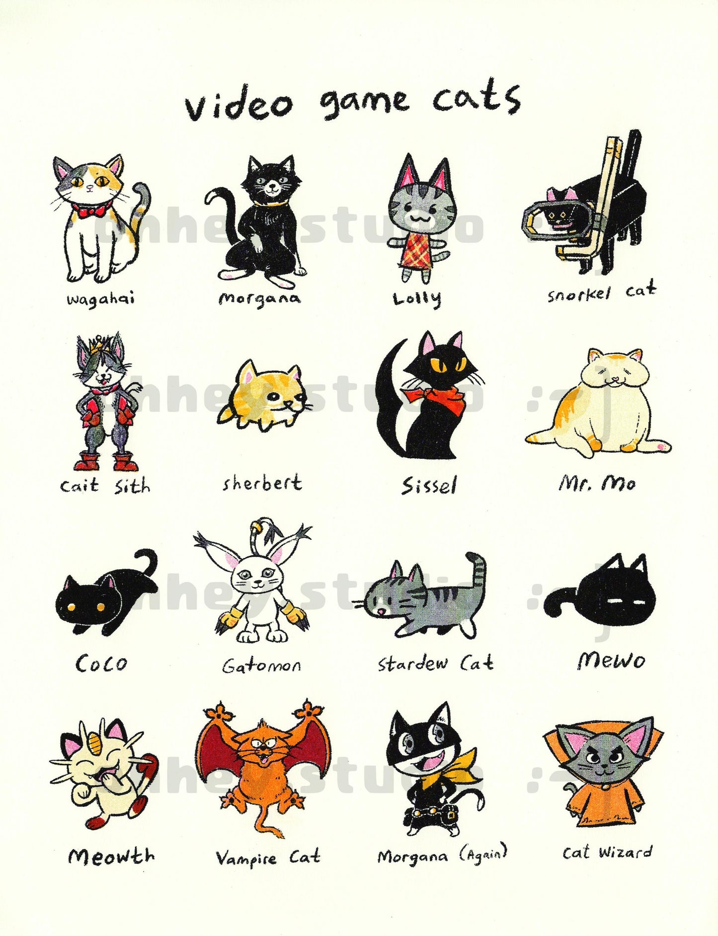 OhHeyStudio - Video Game Cats Risograph Print